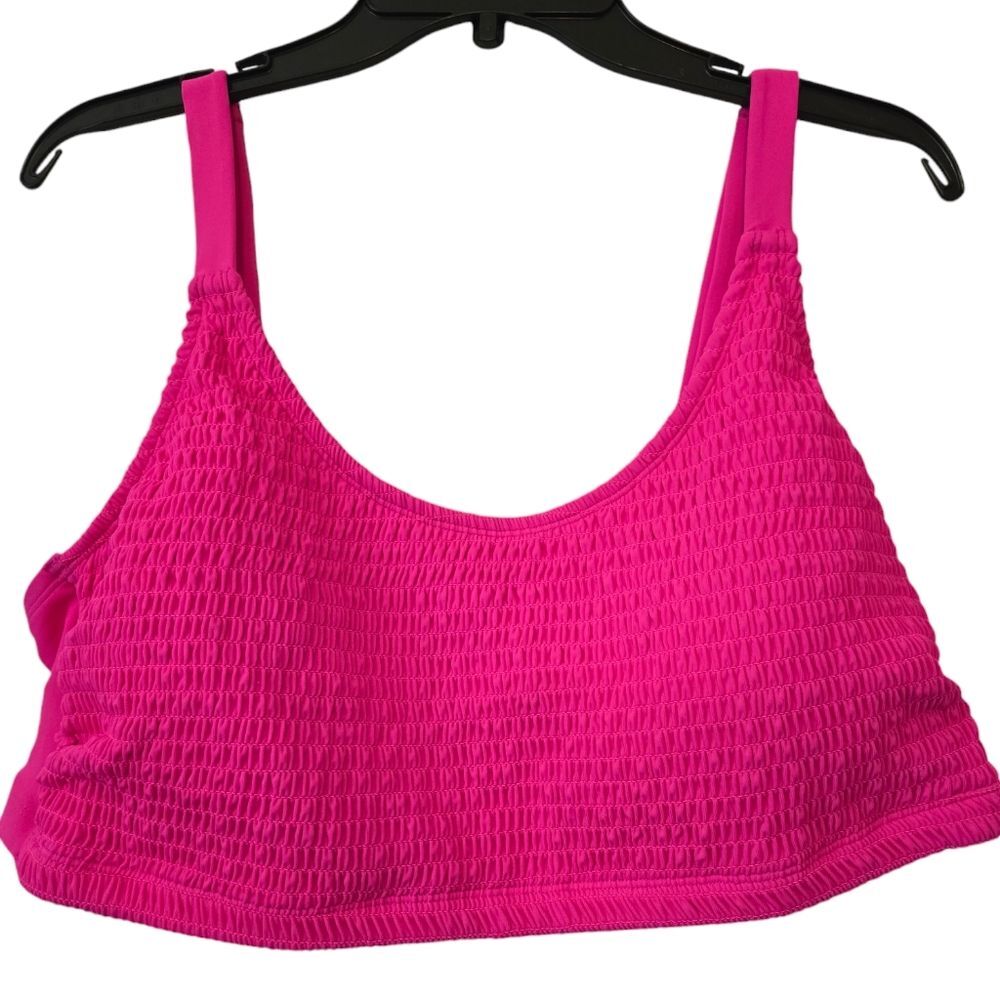 Bright Pink Neon Textured Scoop Neck Bikini Top by Wild Fable Plus 2X NWT